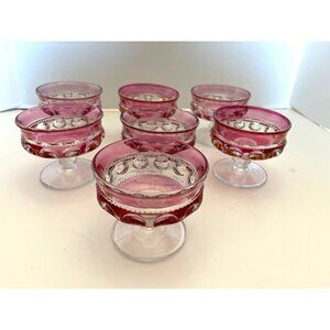 Indiana Glass Kings Crown Thumbprint Ruby Red Sherbet Dessert Dishes Set of 7